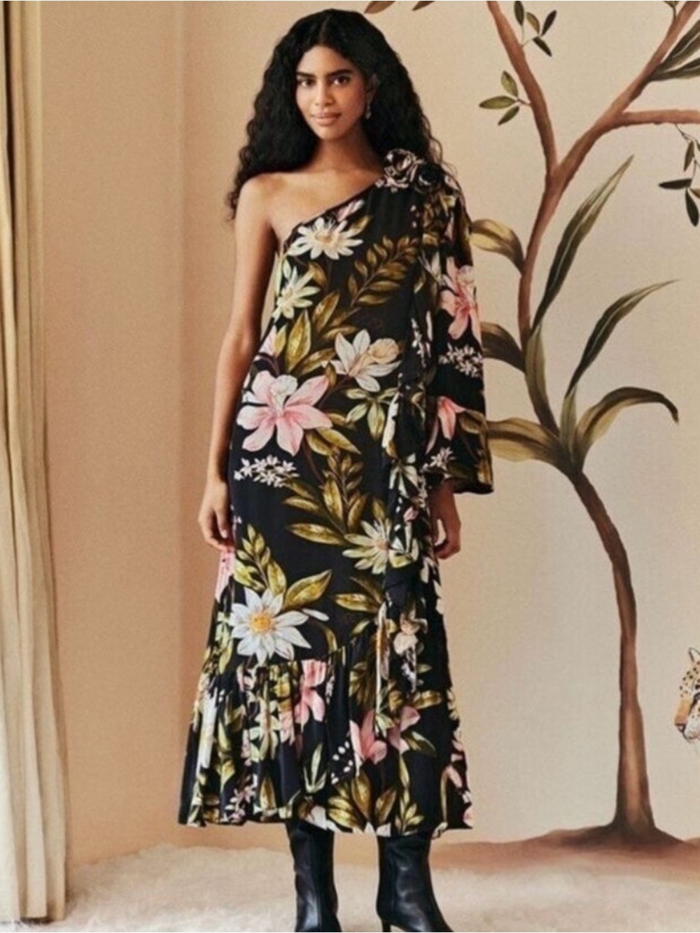 NWT FARM RIO One-Shoulder Floral Midi Dress